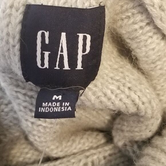 Gap M Sweater Cableknit Turtleneck Gray Split-Hem Wool Alpaca Blend Fisherman - Picture 7 of 10